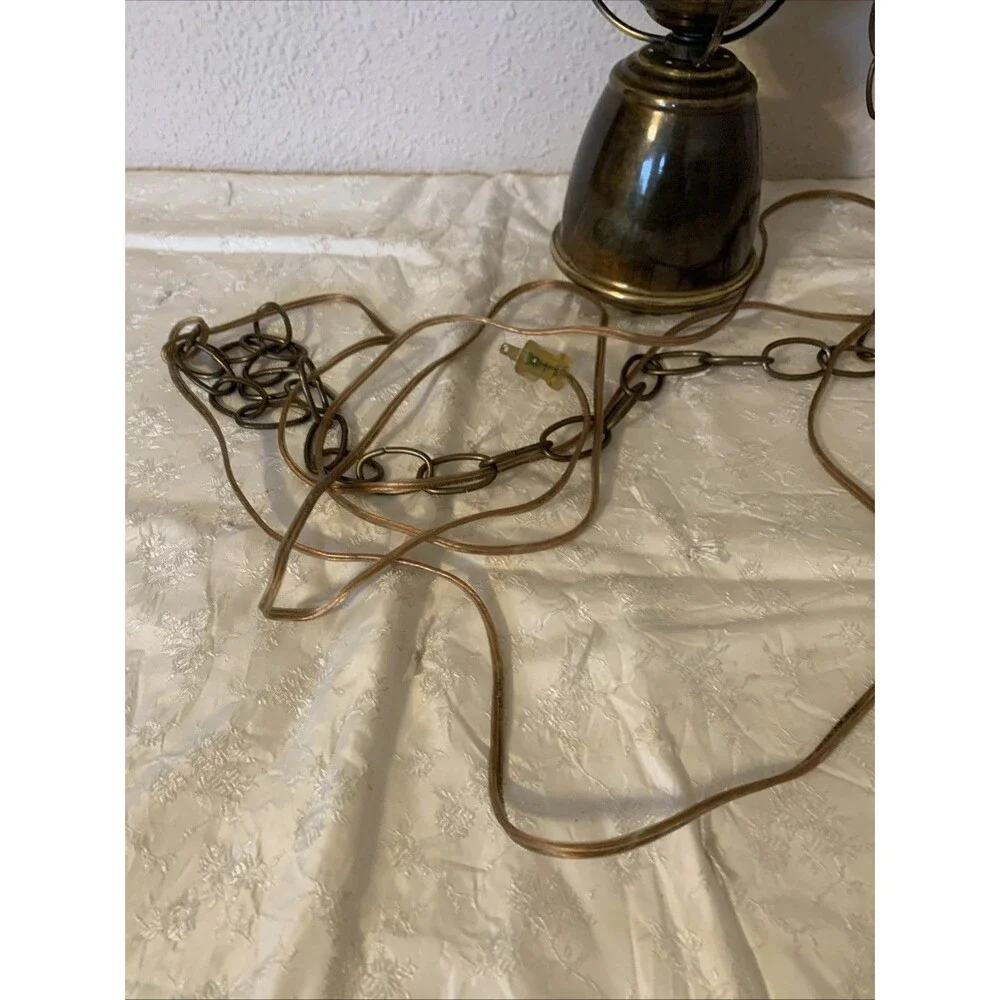 Vintage Hurricane Swag Lamp Floral Milk Glass Country Cottage Portable Hanging